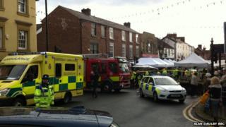 Police, ambulance and fire crews were called to the scene