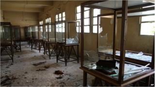 Smashed cases in the Mallawi museum, Egypt (15 Aug 2013)
