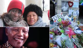 Clockwise from top left: Ufuoma Overo-Tarimo with Lee Sanowar McKee, flowers outside South Africa House and Nelson Mandela in 1999