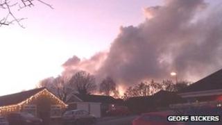 Smoke billowing from the fire at Wing