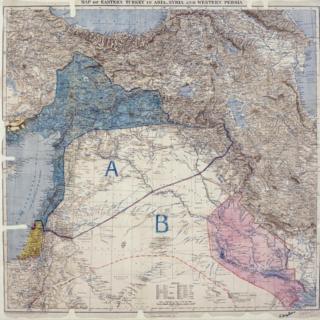 map showing Sykes-Picot lines