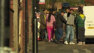 A group of Roma migrants in Page Hall, Sheffield