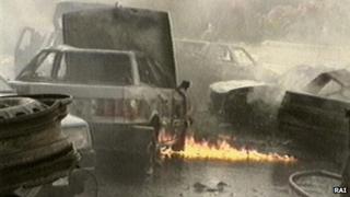 The aftermath of an explosion in Palermo in 1992 in which a judge was killed