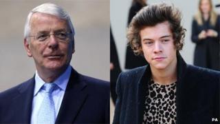 Sir John Major and Harry Styles of One Direction