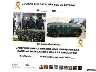 A tweet from the @iguardiacivil account on Catalan independence