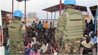 Civilians at the UN mission outside Juba in South Sudan