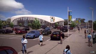 Street level view of the proposed CCFC stadium
