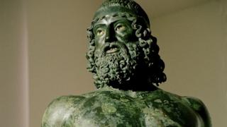 Detail of one the Ancient Greek sculptures, known as the 'Riace Bronzes'