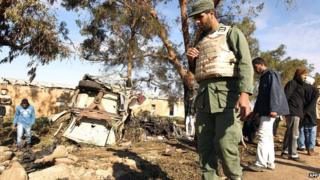 Scene of suicide attack at a security checkpoint outside Benghazi on 22 December 2013