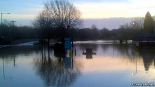 Mill Street car park in Warwickshire flooded