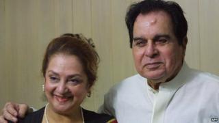 Actor Dilip Kumar with wife Saira Banu