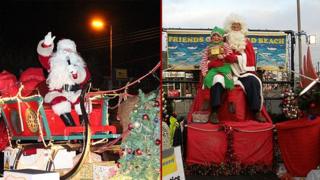 Canvey Rotary Club Santa (left) and Friends of Cornard Beach Santa
