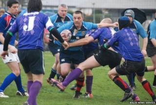 Vincent Francis playing for Caerau Ely RFC