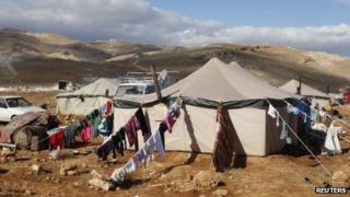 Informal Syrian refugee camp in the Arsal area of Lebanon (10 December 2013)