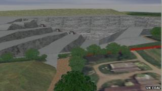 Computer model of opencast mine