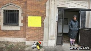 A small memorial outside a building in Chicago