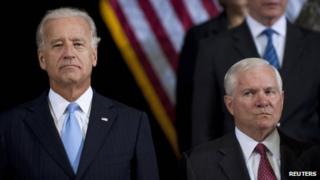 US Defence Secretary Robert Gates (right) and US Vice President Joe Biden in Baghdad on 1 September 2010