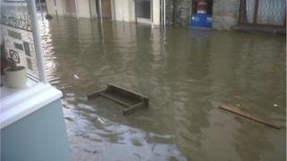 Flooded street in Cardigan on 3 January 2014