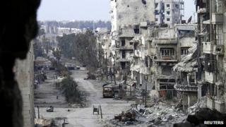Damage to streets in Homs