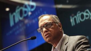 N R Narayana Murthy speaks at an Infosys press conference