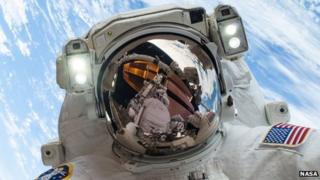 An astronaut outside the International Space Station