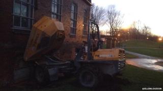 Dumper truck and church