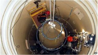 A Malmstrom Air Force Base missile maintenance team work on a missile (file image)