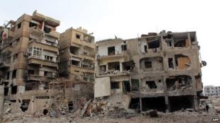 Ruined building in Daraya, Syria - 12 January