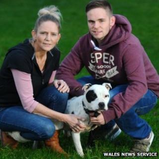 Julie Coombes with son Sion and pet dog Chance