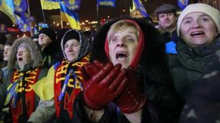 Pro-European integration protesters attend a rally at Independence Square in Kiev