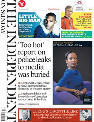 Independent on Sunday front page 19/1/14