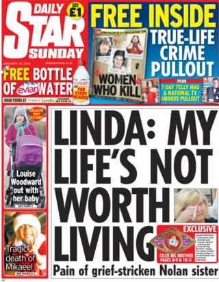 Daily Star Sunday front page 19/1/14