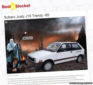 A webpage showing a photo of a car, David Hasselhoff, and Gandalf