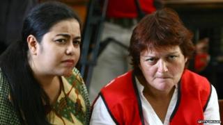 Andrea Waldeck attends a hearing for drug trafficking charges in Surabaya, Indonesia