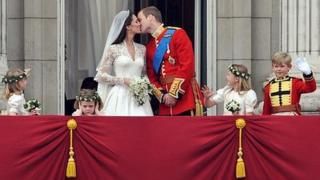 The Duke and Duchess of Cambridge kiss at their wedding