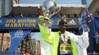 Wesley Korir of Kenya, the winner of the Boston 2012 marathon
