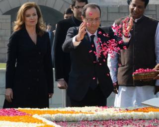 Valerie Trierweiler with Francois Hollande in Delhi, India, 14 February 2013