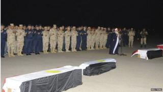 Egypt's Army Chief General Abdel Fattah al-Sisi with other generals and military personnel, attending a military funeral for five officers who died in what the Egyptian military is only referring to as a helicopter crash