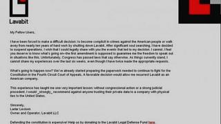 Letter from Ladar Levison