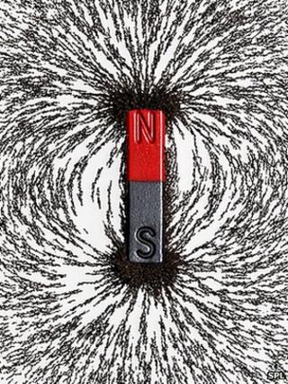 Magnetic field demonstrated by iron filings