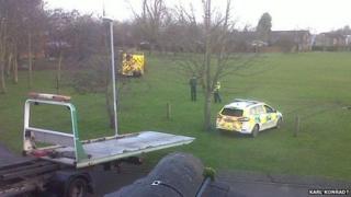 Ambulance vehicles on Bar Hill village green