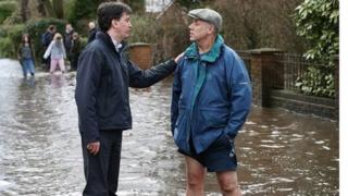 Ed Miliband meets resident of the Berkshire village of Wraysbury