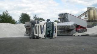 The overturned trailer which caused David Astley’s death