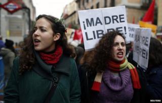 Pro-choice protesters in Madrid, 8 February