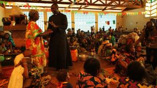 Father Xavier Fagba in St Peter's Parish Church in Boali, CAR