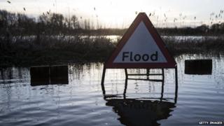 flood sign in water