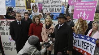 Former Republican candidate for Lt. Gov. EW Jackson during a demonstration outside Federal Court in Norfolk, Virginia on 4 February.