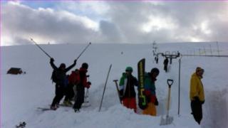 Volunteers digging out the ski two at Lake District ski club
