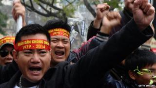 Protesters mark the 35th anniversary of the Sino-Vietnam war