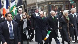 Then-Mayor Michael Bloomberg marches in the 2013 St. Patrick's Day parade in New York City